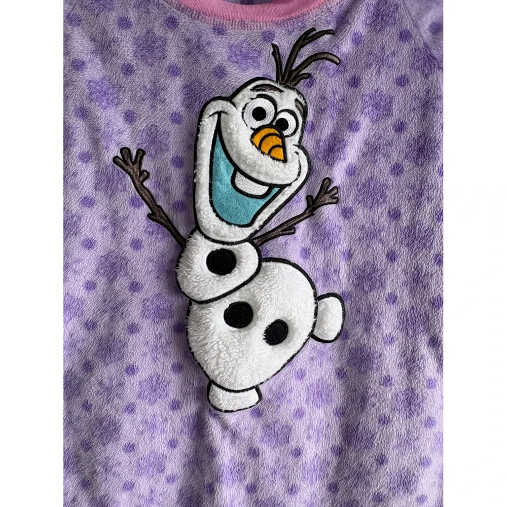 Disney Frozen Olaf Kids Purple Fleece Pajama Set Top Pants kidcore 7/8 Snowflake